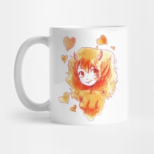 Orange Watercolor Girl with Hearts and Horns Mug